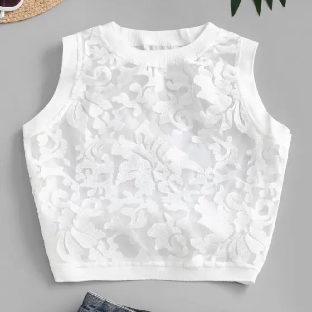 Organza lace/sheer crop top